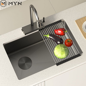 MYN America European Style 304 Stainless Steel  Under Mounted Counter Large Single Bowl Slot Nano Black Farmhouse Kitchen Sink