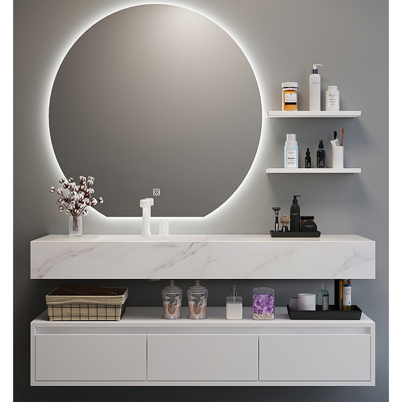 Luxury Modern Design Sintered Stone Customize Wall Mounted Smart Mirror Cabinet Bathroom Vanity