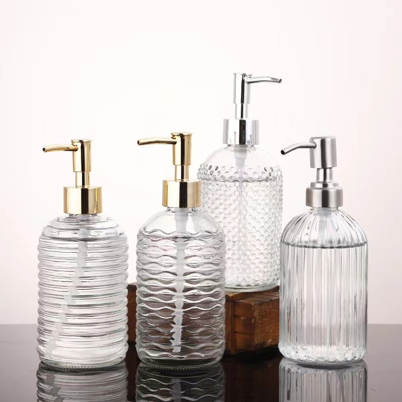 330ml/400ml bathroom premium clear glass soap dispenser with rust proof stainless steel pump