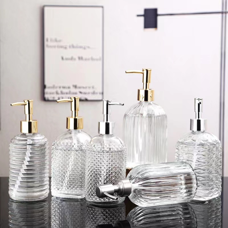 330ml/400ml bathroom premium clear glass soap dispenser with rust proof stainless steel pump