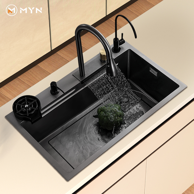 Trend Nano SUS Countertop Undermount Farmhouse Ceramic Waterfall Kitchen Faucet Kitchen Sink