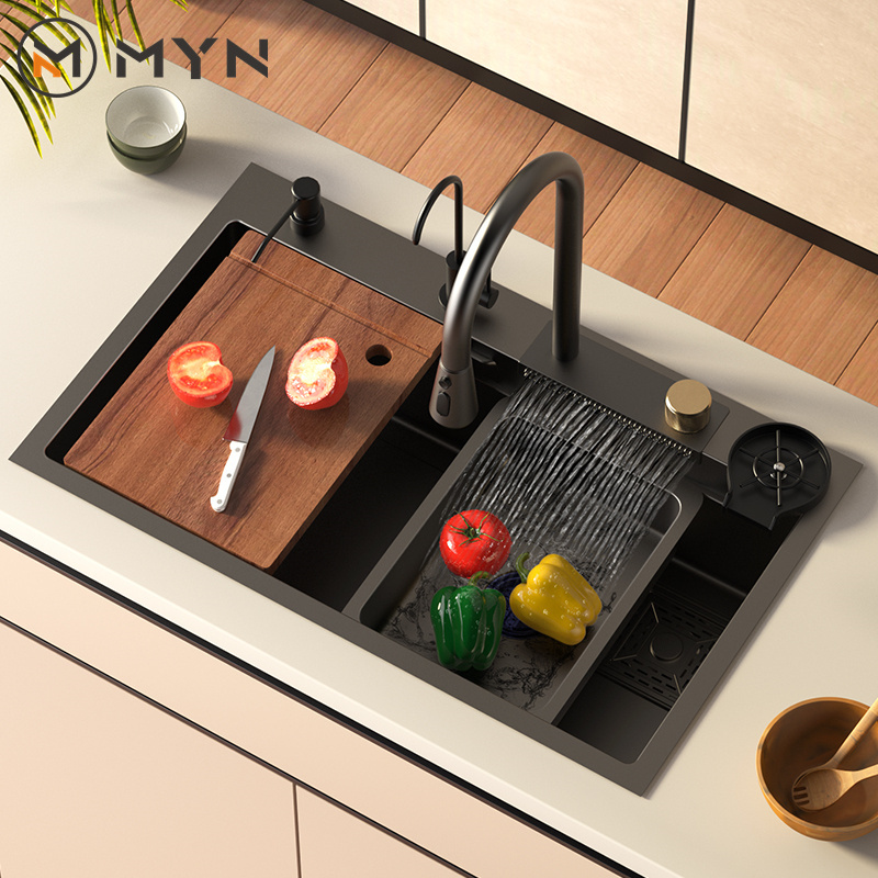 Trend Nano SUS Countertop Undermount Farmhouse Ceramic Waterfall Kitchen Faucet Kitchen Sink