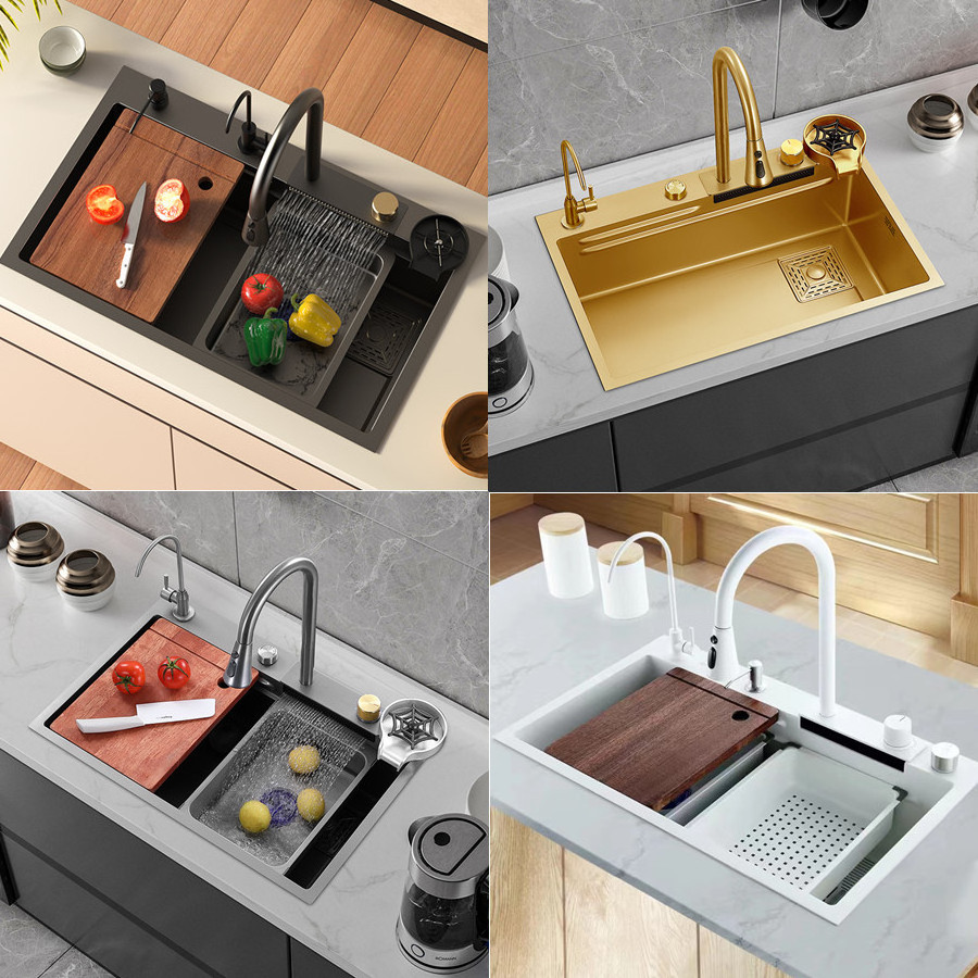 Trend Nano SUS Countertop Undermount Farmhouse Ceramic Waterfall Kitchen Faucet Kitchen Sink