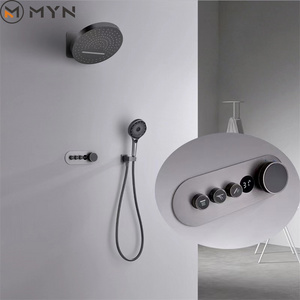 Meiyani New Design Brass Concealed Wall Mounted Multifunction Rainfall Round Thermostatic Shower Faucet with Temperature Display