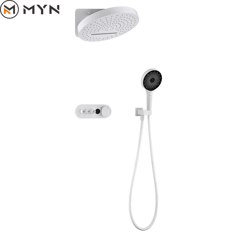 Meiyani New Design Brass Concealed Wall Mounted Multifunction Rainfall Round Thermostatic Shower Faucet with Temperature Display