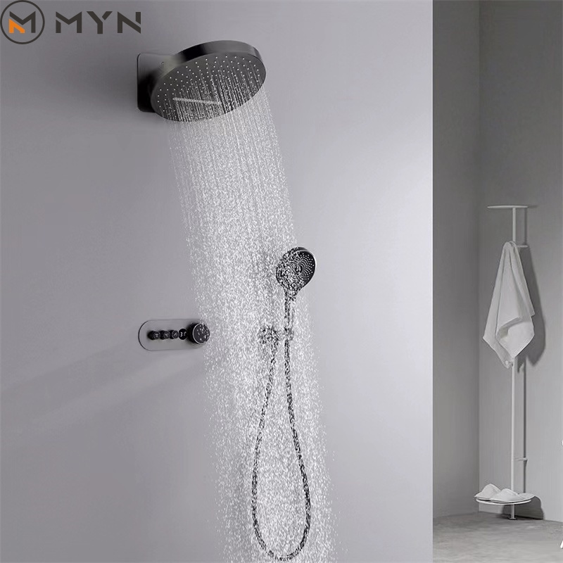 Meiyani New Design Brass Concealed Wall Mounted Multifunction Rainfall Round Thermostatic Shower Faucet with Temperature Display