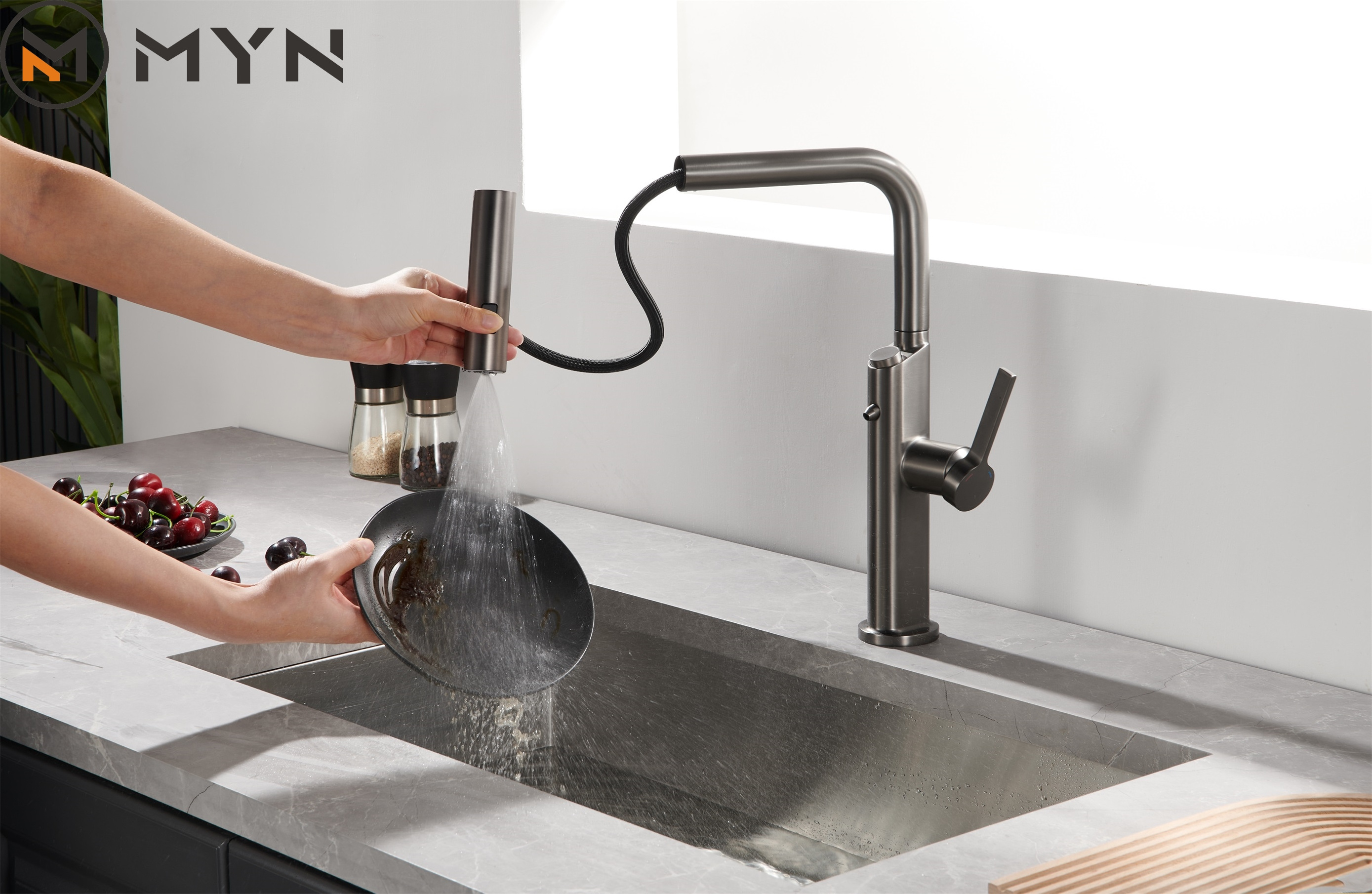 2023 Newest Design High-End 304 Stainless Steel Waterfall Pull Out Kitchen Faucet With Water Purifier Faucet