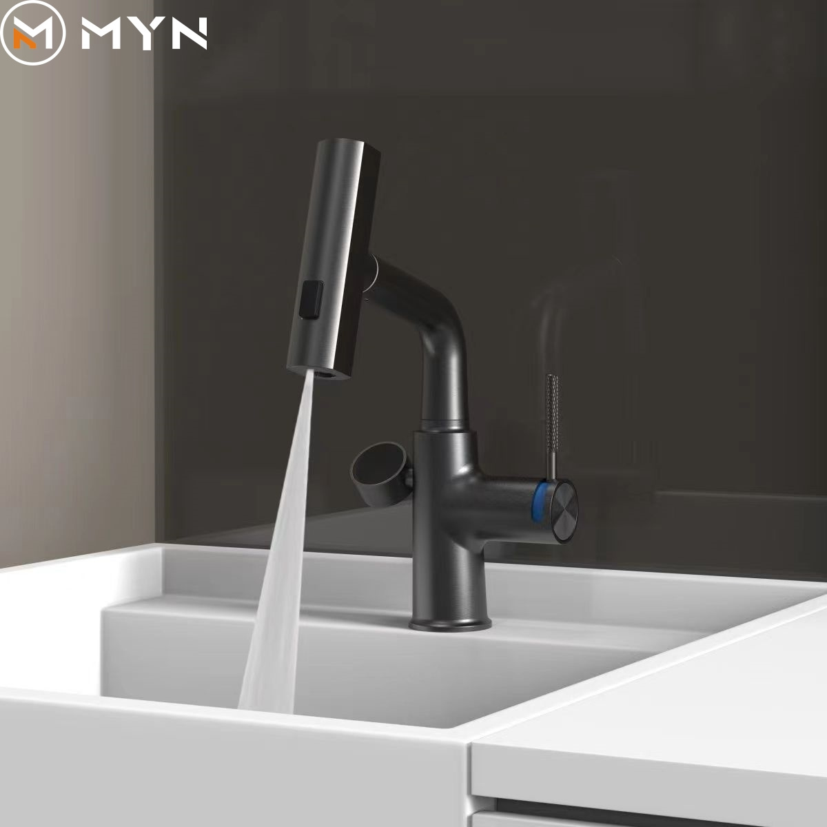 2023 New Design Bathroom Sink Faucet  Gray Black Milky White Color Waterfall Rainfall Digital Display Basin Faucet