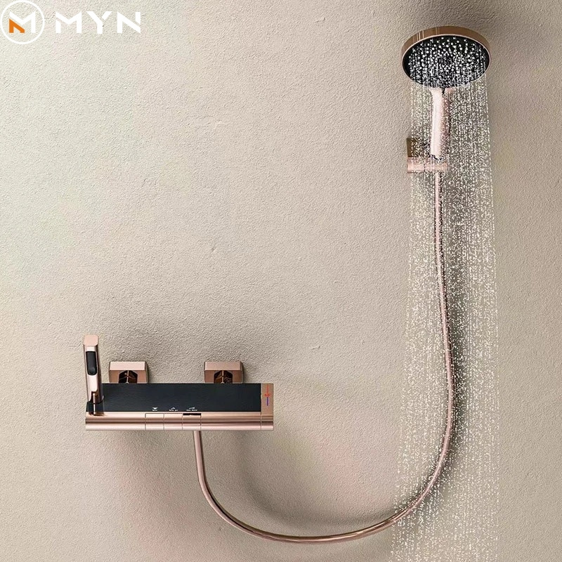 MYN Tiktok Trend Luxury Rose Gold Wall Mounted Modern Style Bathroom Luxury Shower Faucet Set Brushed Gold Shower Faucet