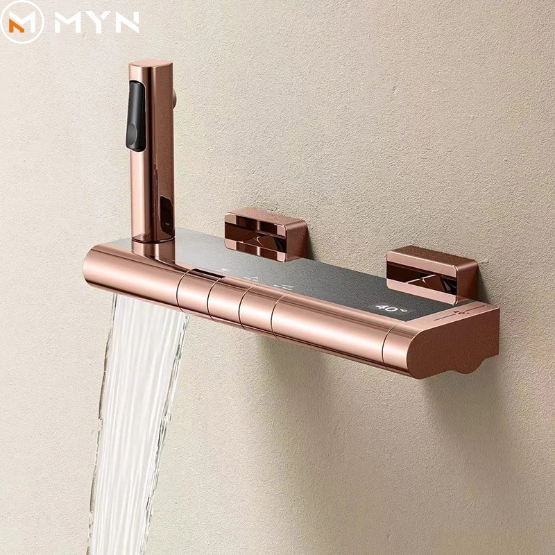 MYN Tiktok Trend Luxury Rose Gold Wall Mounted Modern Style Bathroom Luxury Shower Faucet Set Brushed Gold Shower Faucet