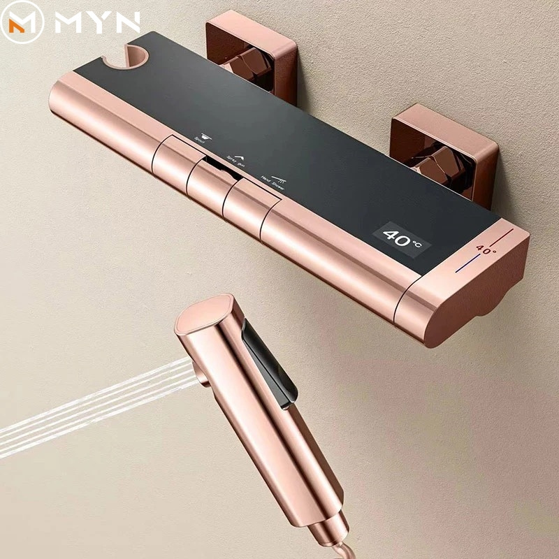 MYN Tiktok Trend Luxury Rose Gold Wall Mounted Modern Style Bathroom Luxury Shower Faucet Set Brushed Gold Shower Faucet