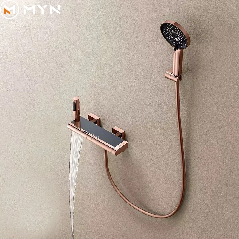 MYN Tiktok Trend Luxury Rose Gold Wall Mounted Modern Style Bathroom Luxury Shower Faucet Set Brushed Gold Shower Faucet