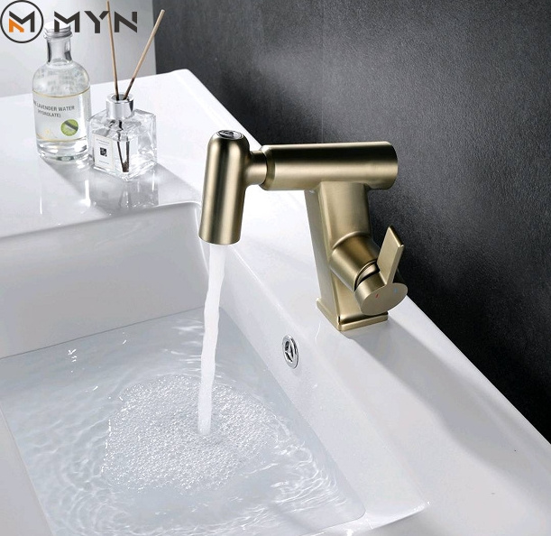 Gunmetal Change Color Rotatable Digital Temperature Display Bathroom Basin Faucet with Hot Cold Water Pull Bathroom Sink Mixer