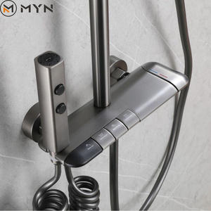 Cheap Price Piano Keys 4-Functions Shower Faucet Brass Material Gun Gray Shower Bathtub Spray Thermostatic Shower Set