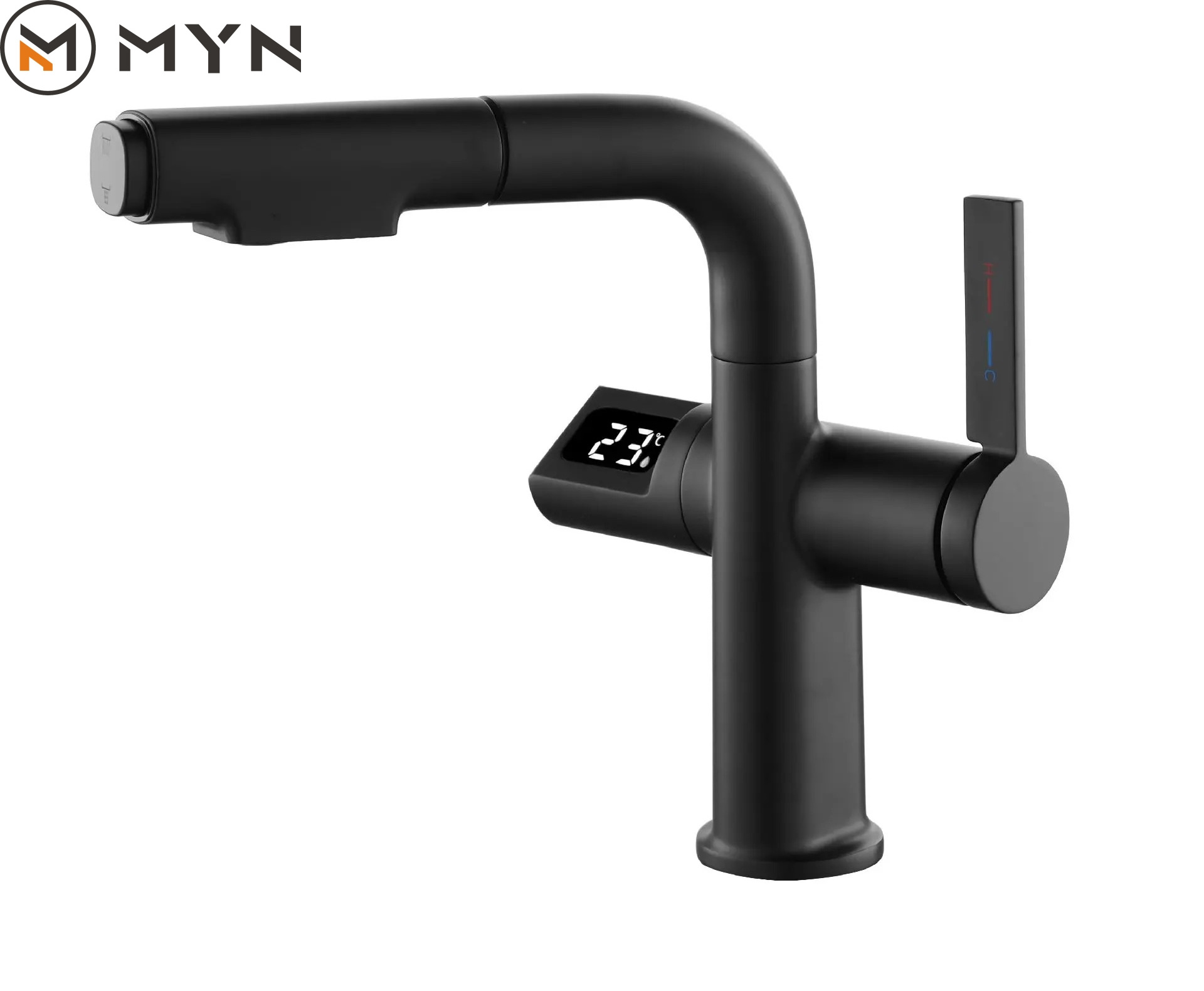 2024 Meiyani New Design LED Digital Display Adjustable Height Pull-Out Bathroom Faucet Multi functional Face Wash Basin Faucet