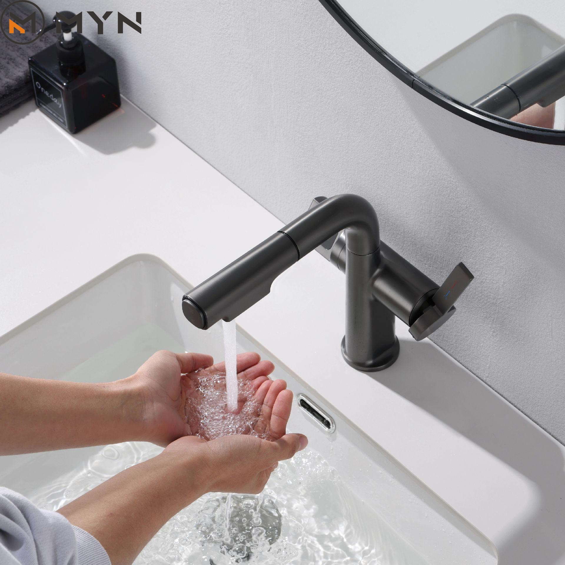 2024 Meiyani New Design LED Digital Display Adjustable Height Pull-Out Bathroom Faucet Multi functional Face Wash Basin Faucet