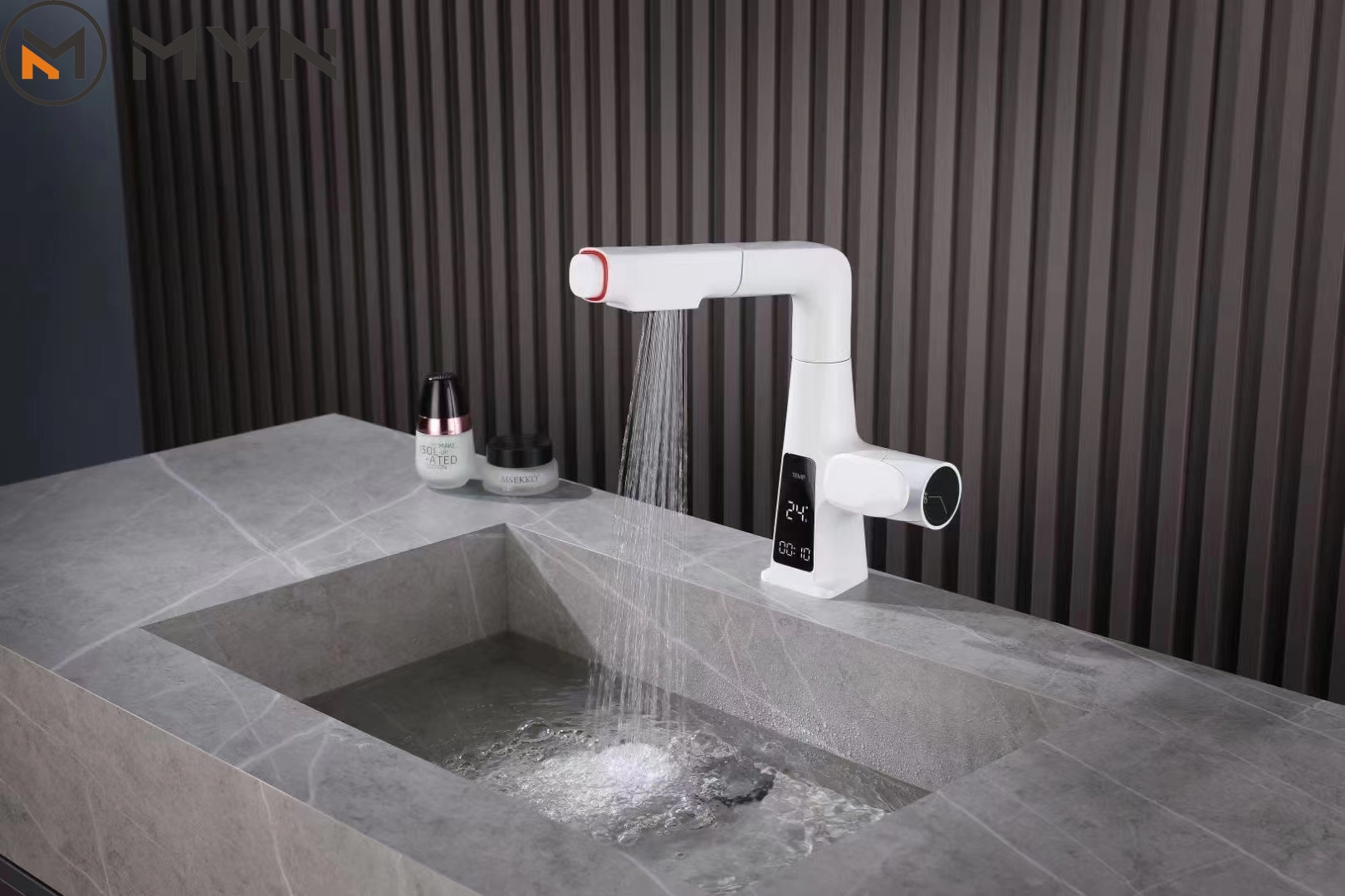 2023 Black Digital Temperature Display Bathroom Basin Faucet Brass Waterfall Tap Hot And Cold Water Pull Out Bathroom Sink Mixer