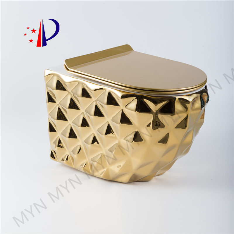 Meiyani Luxury Bathroom Plate Gold Seat Cover Wash Down Water Close Golden Wall Hung Toilet