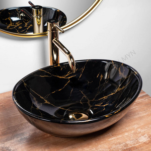 Hot Sale OEM/ODM Porcelain Bathroom Small Size countertop black Marble washbasin Color Sink