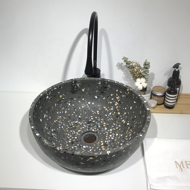 New design high quality terrazzo basin bathroom sink multi color black terrazzo stone vessel sink