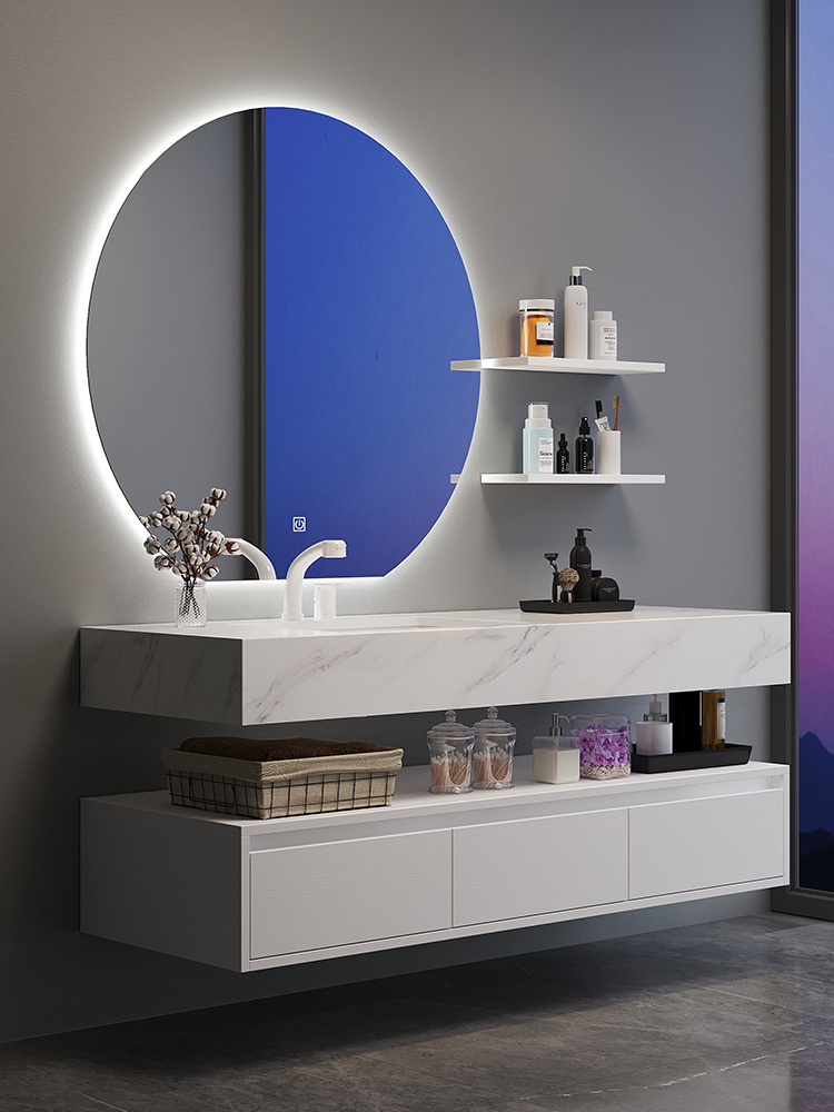 Luxury Modern Design Sintered Stone Customize Wall Mounted Smart Mirror Cabinet Bathroom Vanity