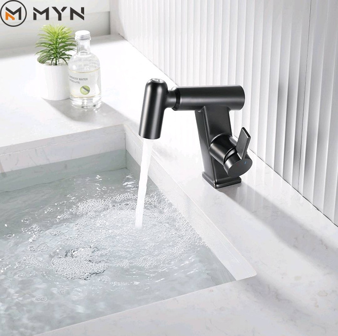 New Design Silver Rotatable Digital Temperature Display Bathroom Hot Cold Water Pull Bathroom Sink Mixer Basin Faucet