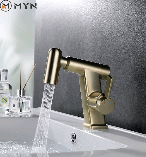 New Design Silver Rotatable Digital Temperature Display Bathroom Hot Cold Water Pull Bathroom Sink Mixer Basin Faucet