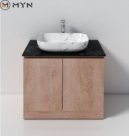 European Australian Style  Washroom Modern Bathroom Black Marble Sintered Stone Counter top Ceramic Washbasin  Cabinets  Vanity