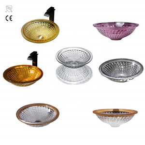 Circular Clean  Glass Wash Basin with White Decorative Edge Bathroom Vanity Sink Crystal Glass Wash Hand Basins