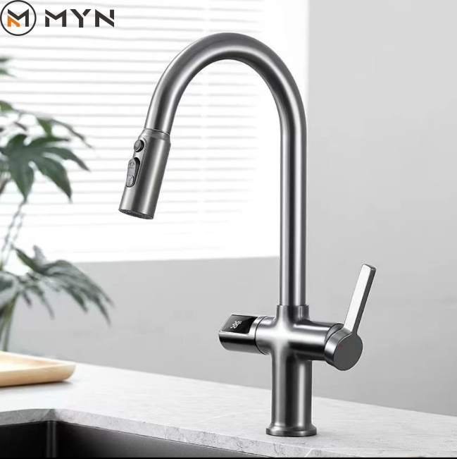 2023 Meiyani New Design Pull Out Brass  Cold And Hot Digital Display  Kitchen Sink Faucet Tap Ware Mixer