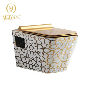 MEIYANI LUXURY BATHROOM  PLATE GOLDEN WATER CLOSE WC GOLD SEAT COVER WASHDOWN WALL HUNG TOILET