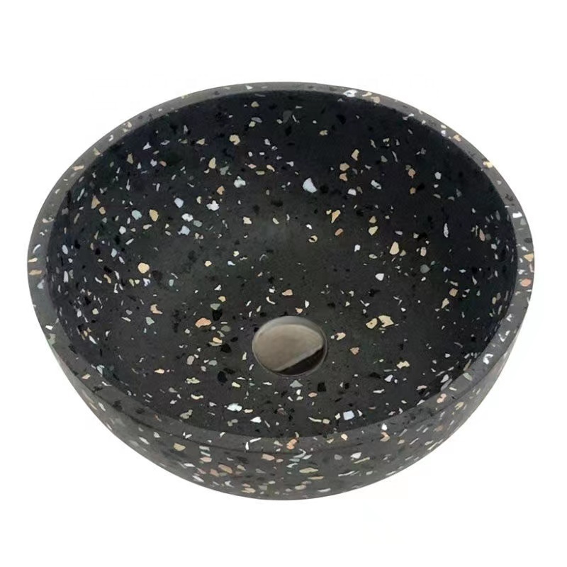 New design high quality terrazzo basin bathroom sink multi color black terrazzo stone vessel sink