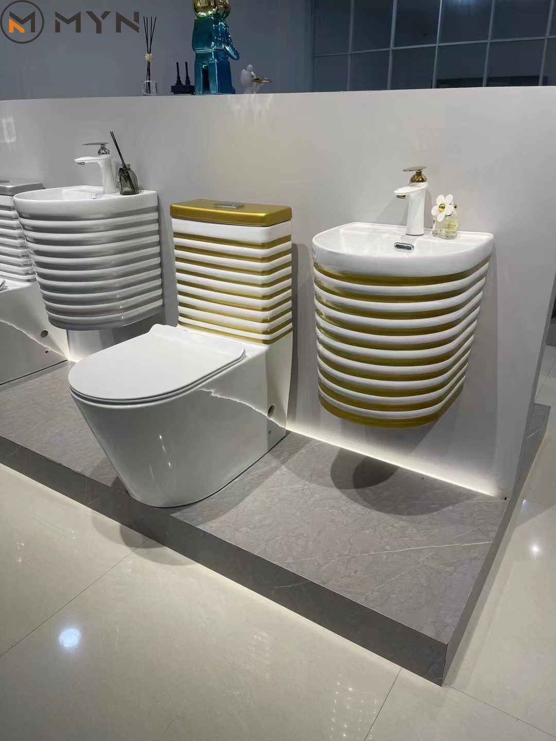 Luxury new wave pattern pumping integrated siphon flush ceramic sanitary ware one piece toilet