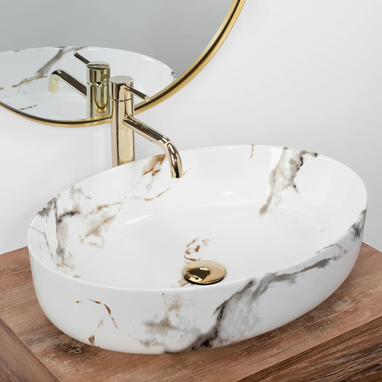 Hot sales oval lavabo hand wash art basin white marble ceramic basins bathroom handmade marble sink