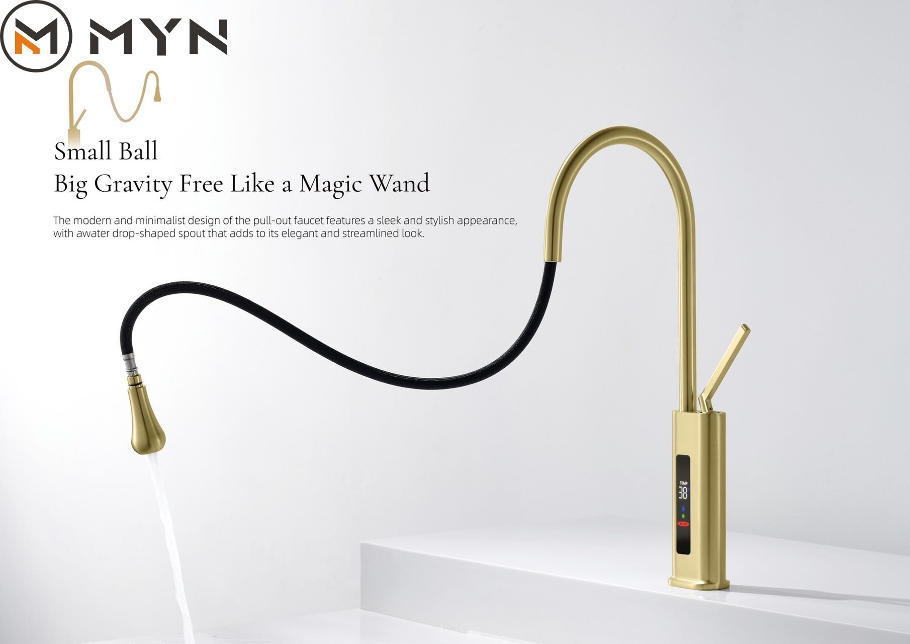 2024 Meiyani New Design  Chrome Gunmetal White Black Pull-Out Kitchen Faucet with Temperature Display