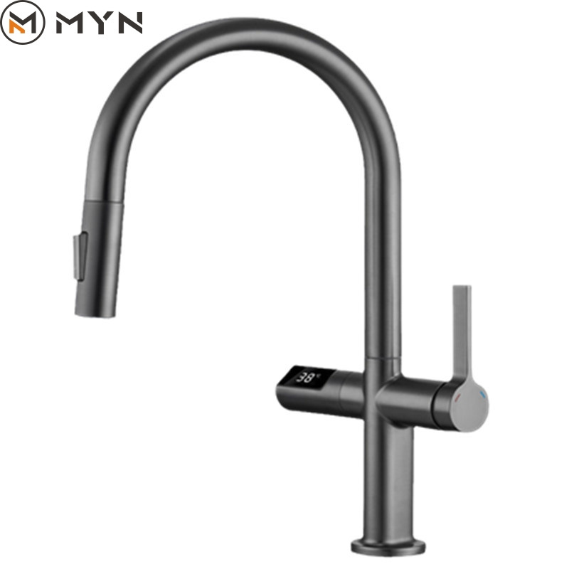 2023 Meiyani New Design Pull Out Brass  Cold And Hot Digital Display  Kitchen Sink Faucet Tap Ware Mixer