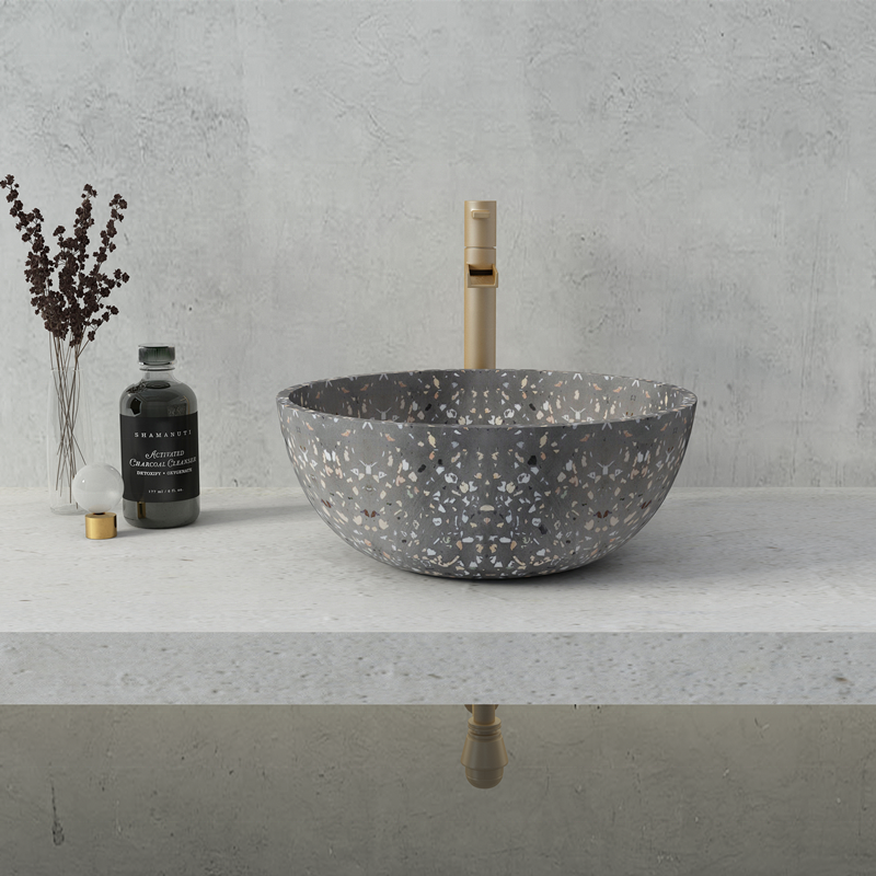 New design high quality terrazzo basin bathroom sink multi color black terrazzo stone vessel sink