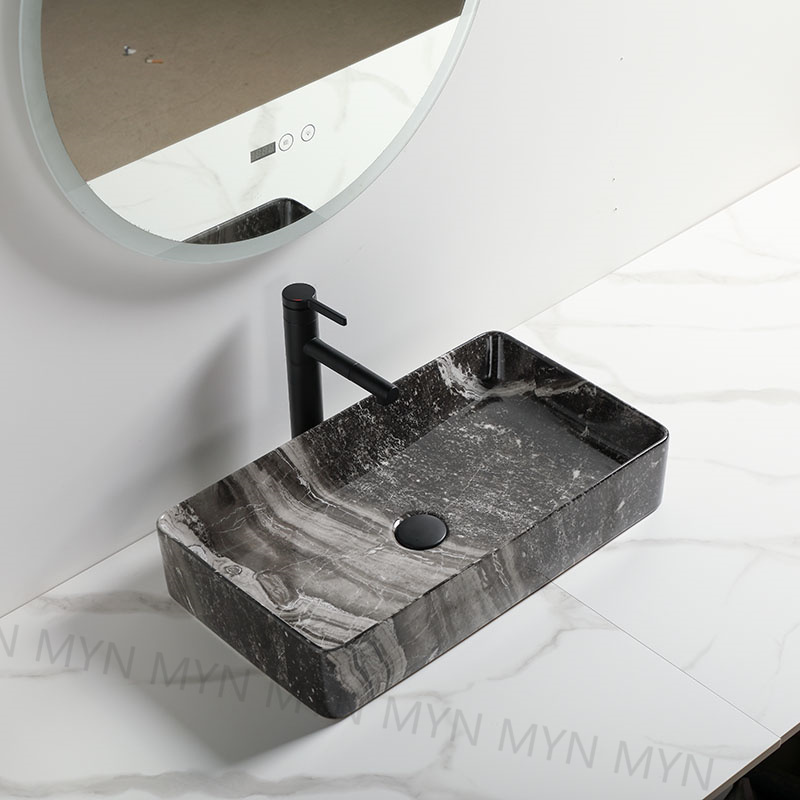 Hot sale luxury hotel  table top black marquina marble washbasin slim bathroom vanity sink