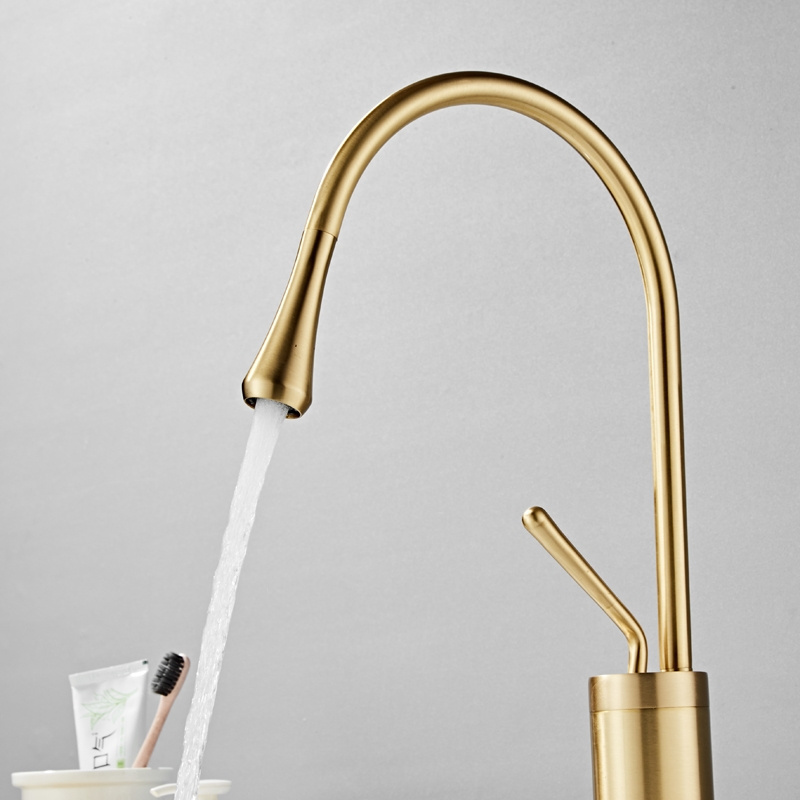 Luxury Brass Brushed Gold Basin Mixer Taps Face Wash Gold Bathroom Sink Faucets