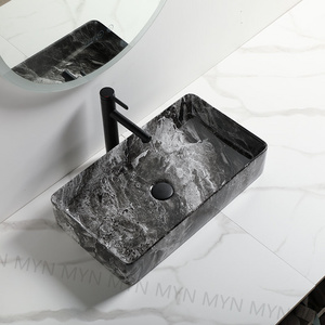 Hot sale luxury hotel  table top black marquina marble washbasin slim bathroom vanity sink