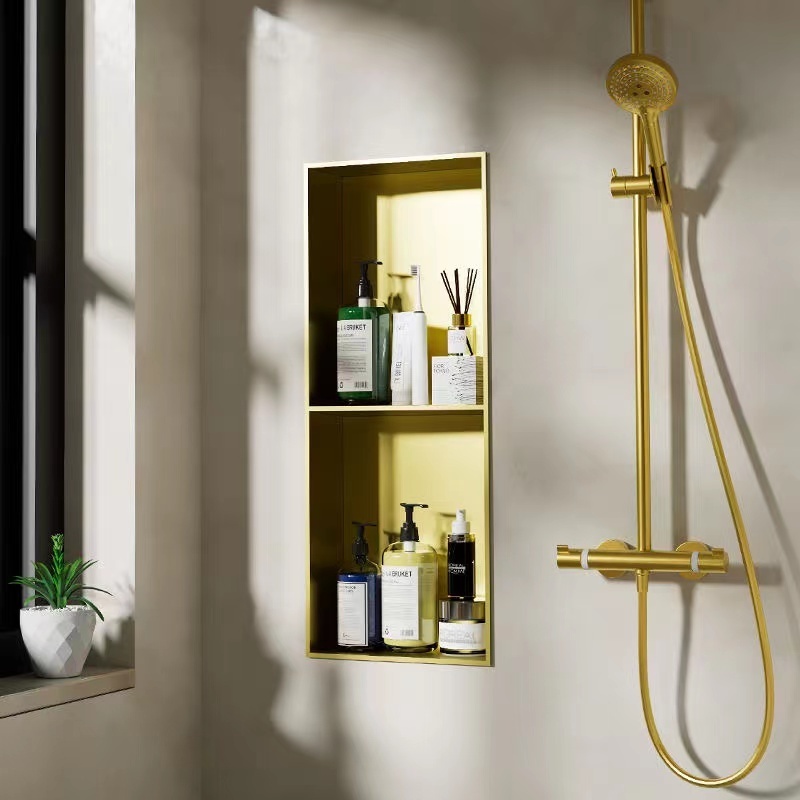 Brush Gold  Black Silver Stainless Steel Single Double Three Four Layer  Bathroom Shower Niche