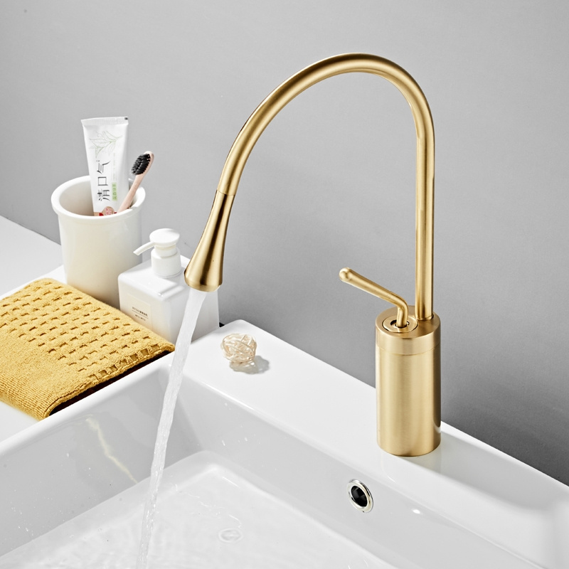 Luxury Brass Brushed Gold Basin Mixer Taps Face Wash Gold Bathroom Sink Faucets