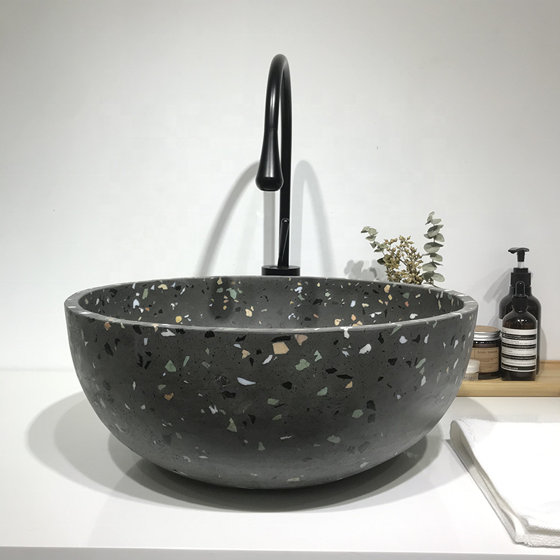 New design high quality terrazzo basin bathroom sink multi color black terrazzo stone vessel sink