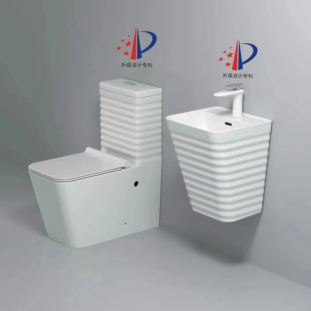 Luxury new wave pattern pumping integrated siphon flush ceramic sanitary ware one piece toilet