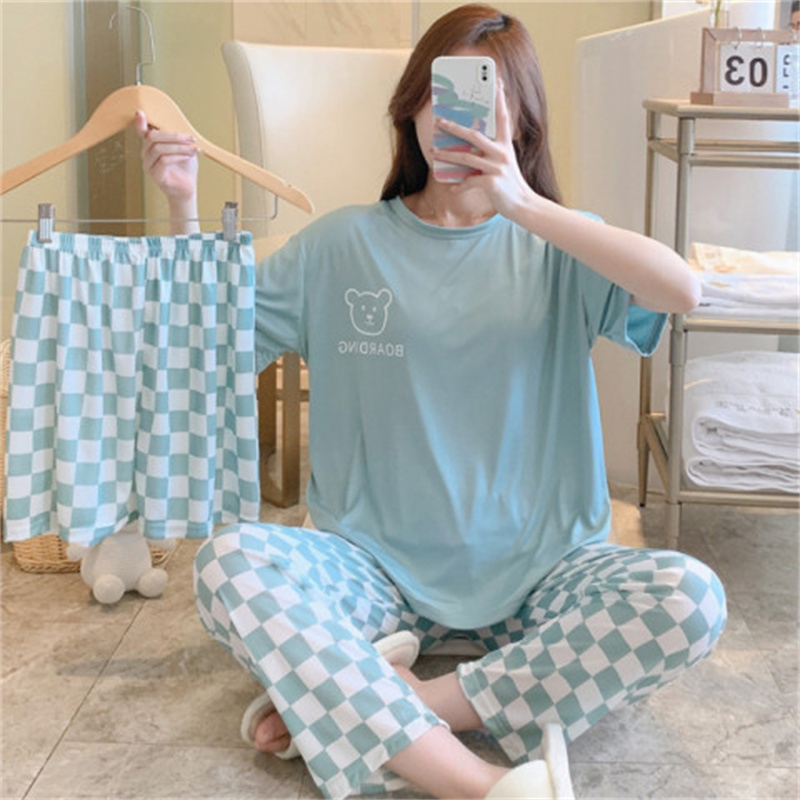 Garment factory wholesale processing of the latest summer students' short sleeved pants and shorts, three piece pajamas, female