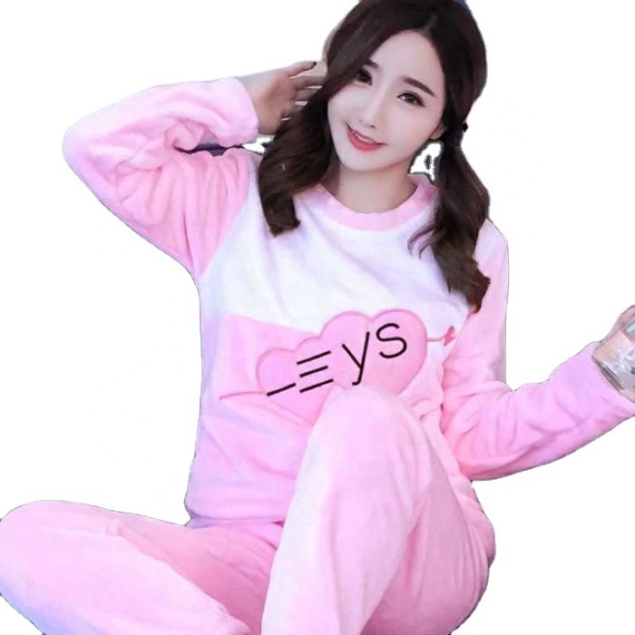 Autumn and winter pajamas ladies coral fleece warm long-sleeved flannel cute home service suit