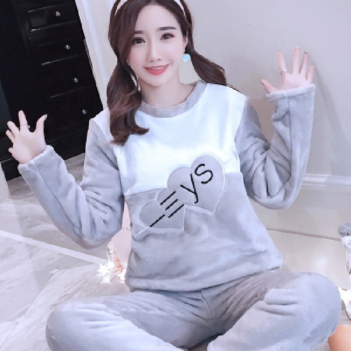 Autumn and winter pajamas ladies coral fleece warm long-sleeved flannel cute home service suit