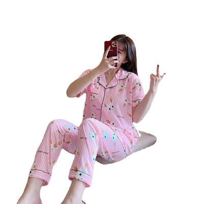 Women's Sleepwear Printed Cartoons Pyjamas Short Sleeved Pants 2Pcs Suit Pajama Casual Home Dress Home Dress Sleep Wear For Lady