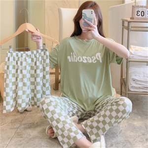 Garment factory wholesale processing of the latest summer students' short sleeved pants and shorts, three piece pajamas, female