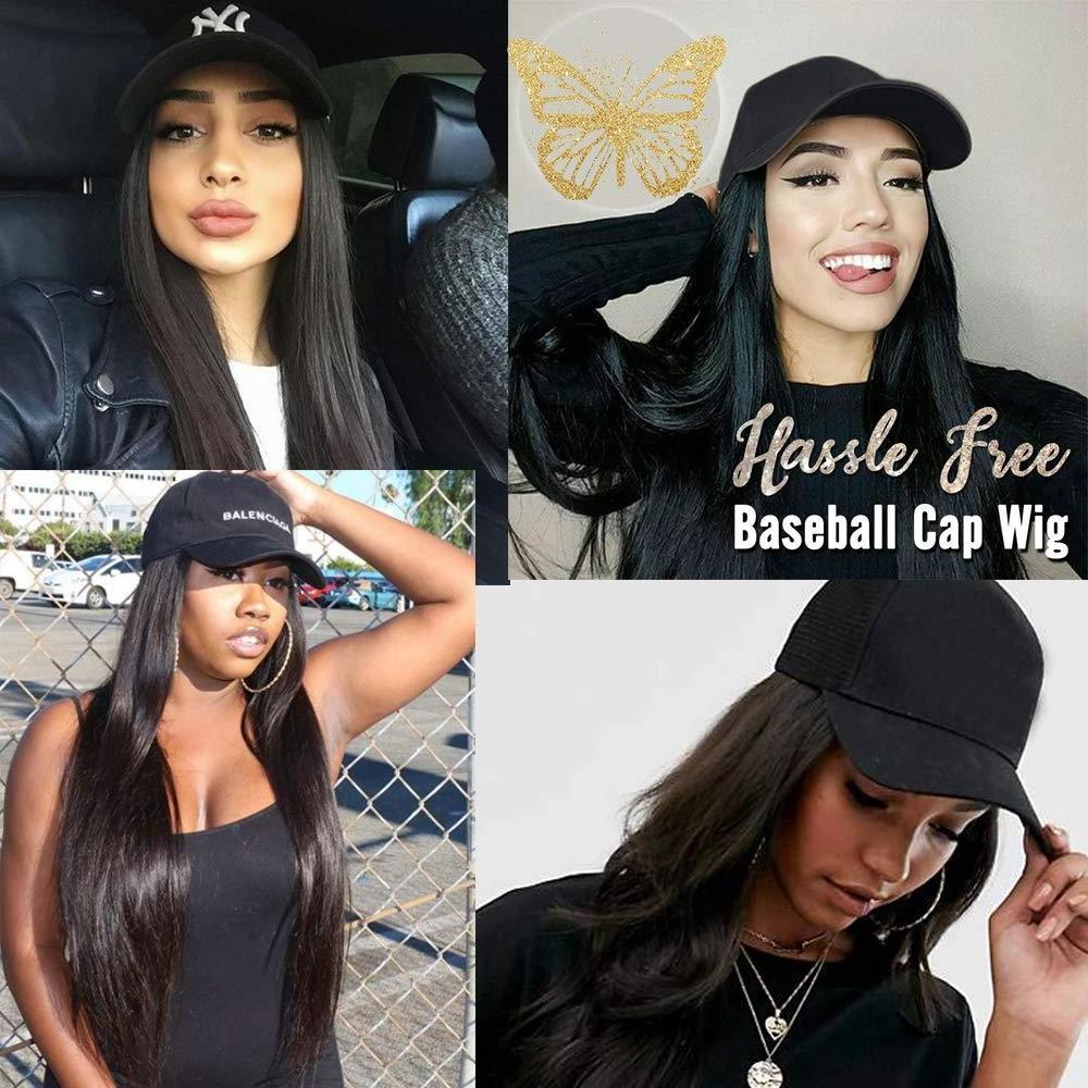 MYZYR Hot Wholesale long straight baseball cap with hair extension 22 inch synthetic hat wig for women girl Cosplay wigs 260g